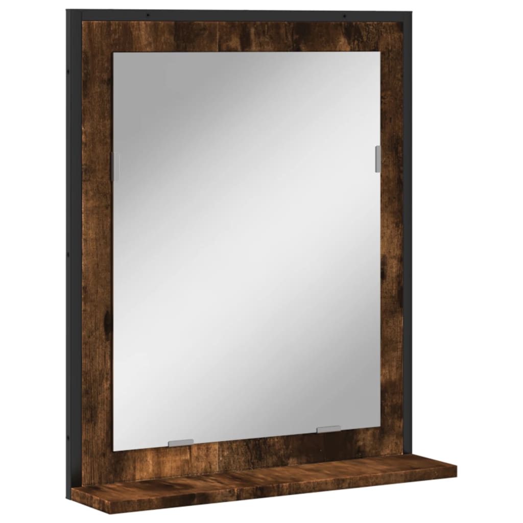 vidaXL Bathroom Mirror with Shelf Black 19.7"x4.7"x23.6" Engineered Wood-8