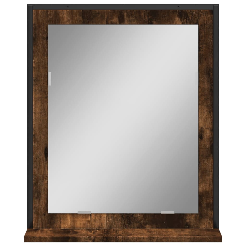 vidaXL Bathroom Mirror with Shelf Black 19.7"x4.7"x23.6" Engineered Wood-11