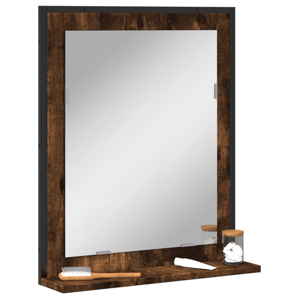 vidaXL Bathroom Mirror with Shelf Black 19.7"x4.7"x23.6" Engineered Wood-9