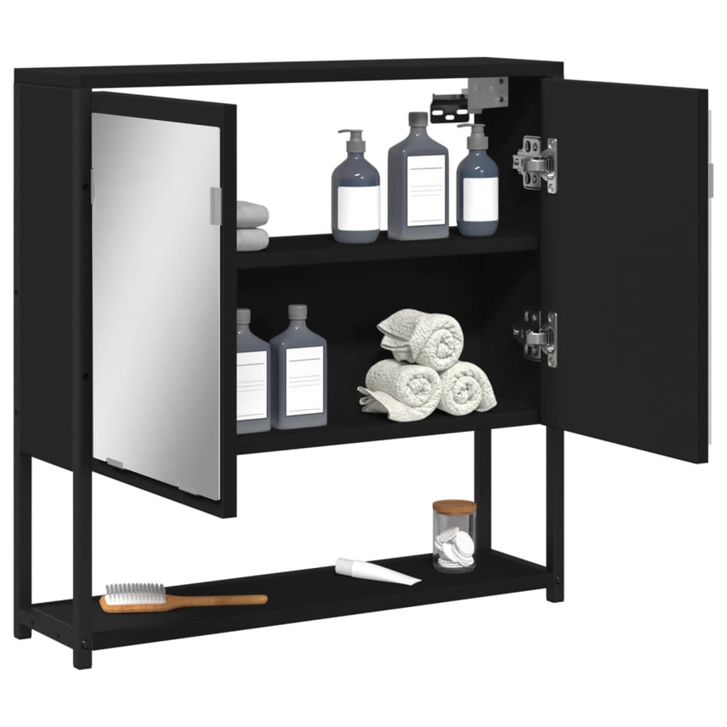 vidaXL Bathroom Mirror Cabinet Black 23.6"x6.3"x23.6" Engineered Wood-3