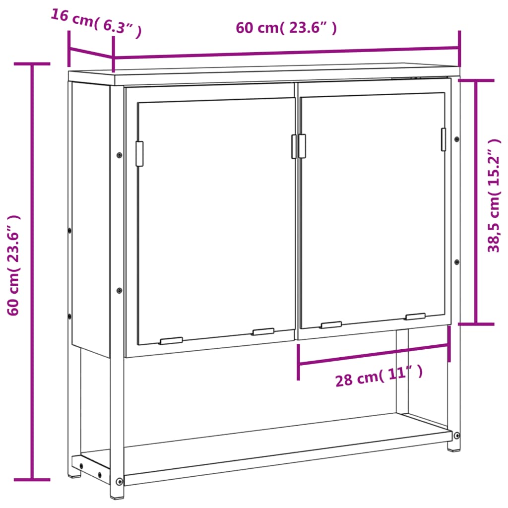 vidaXL Bathroom Mirror Cabinet Black 23.6"x6.3"x23.6" Engineered Wood-11