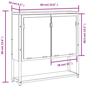 vidaXL Bathroom Mirror Cabinet Black 23.6"x6.3"x23.6" Engineered Wood-11