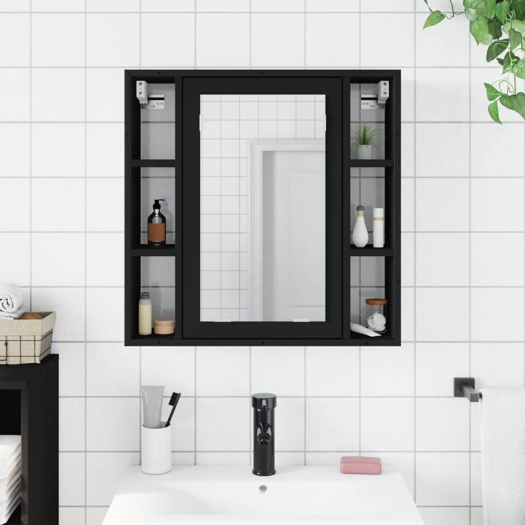 vidaXL Bathroom Mirror Cabinet Black 23.6"x6.3"x23.6" Engineered Wood-2