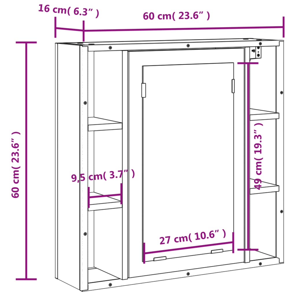 vidaXL Bathroom Mirror Cabinet Black 23.6"x6.3"x23.6" Engineered Wood-3