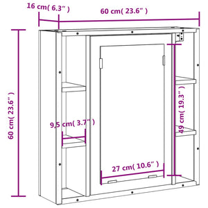 vidaXL Bathroom Mirror Cabinet Black 23.6"x6.3"x23.6" Engineered Wood-3