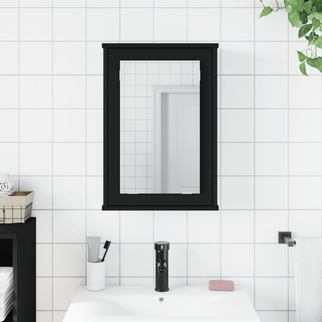 vidaXL Bathroom Mirror Cabinet Black 16.5"x4.7"x23.6" Engineered Wood-2