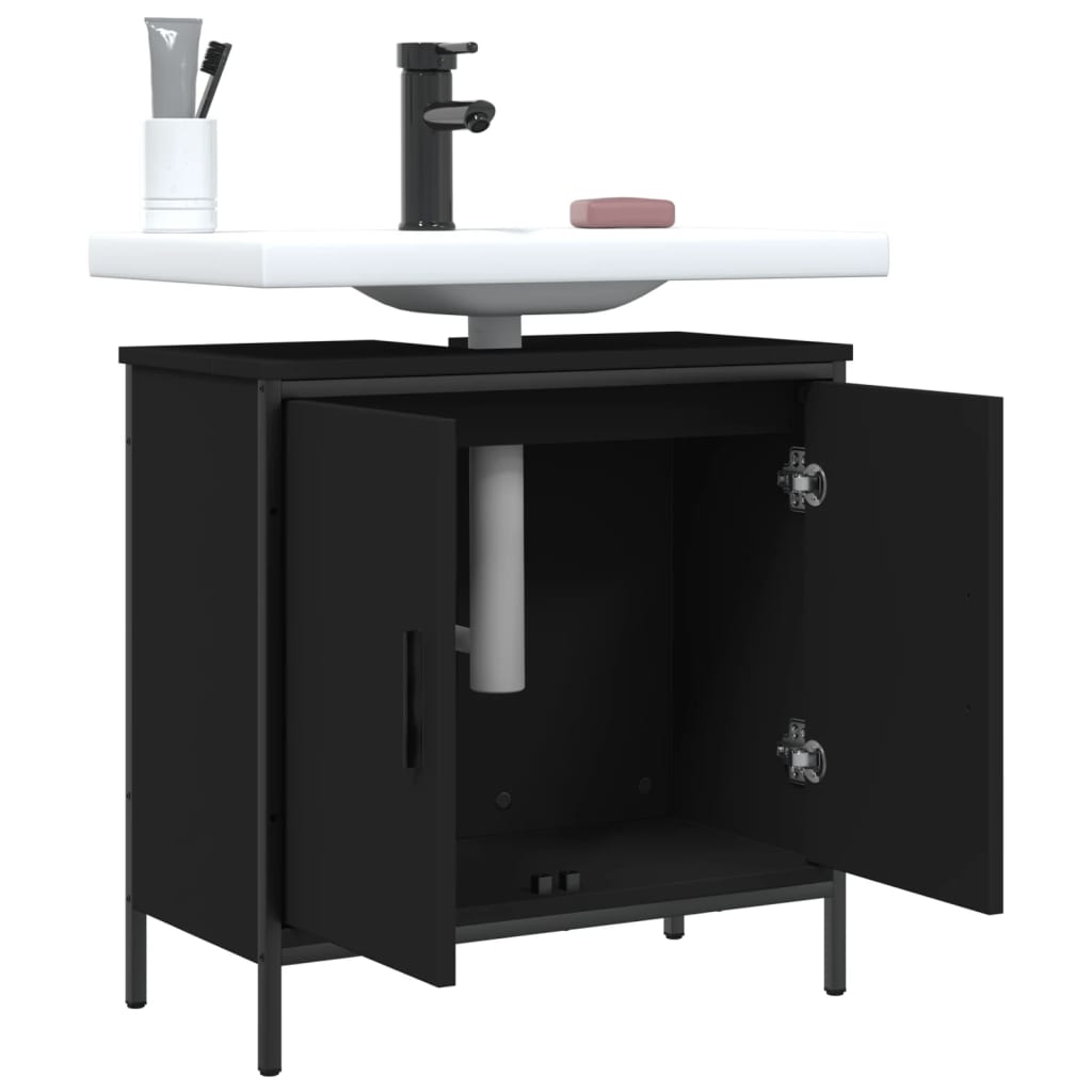 vidaXL Bathroom Sink Cabinet Black 31.5"x11.8"x23.6" Engineered Wood-9