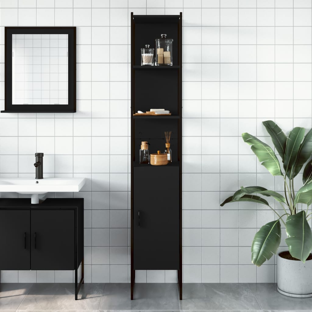 vidaXL Bathroom Cabinet Black 13"x13"x73" Engineered Wood-5