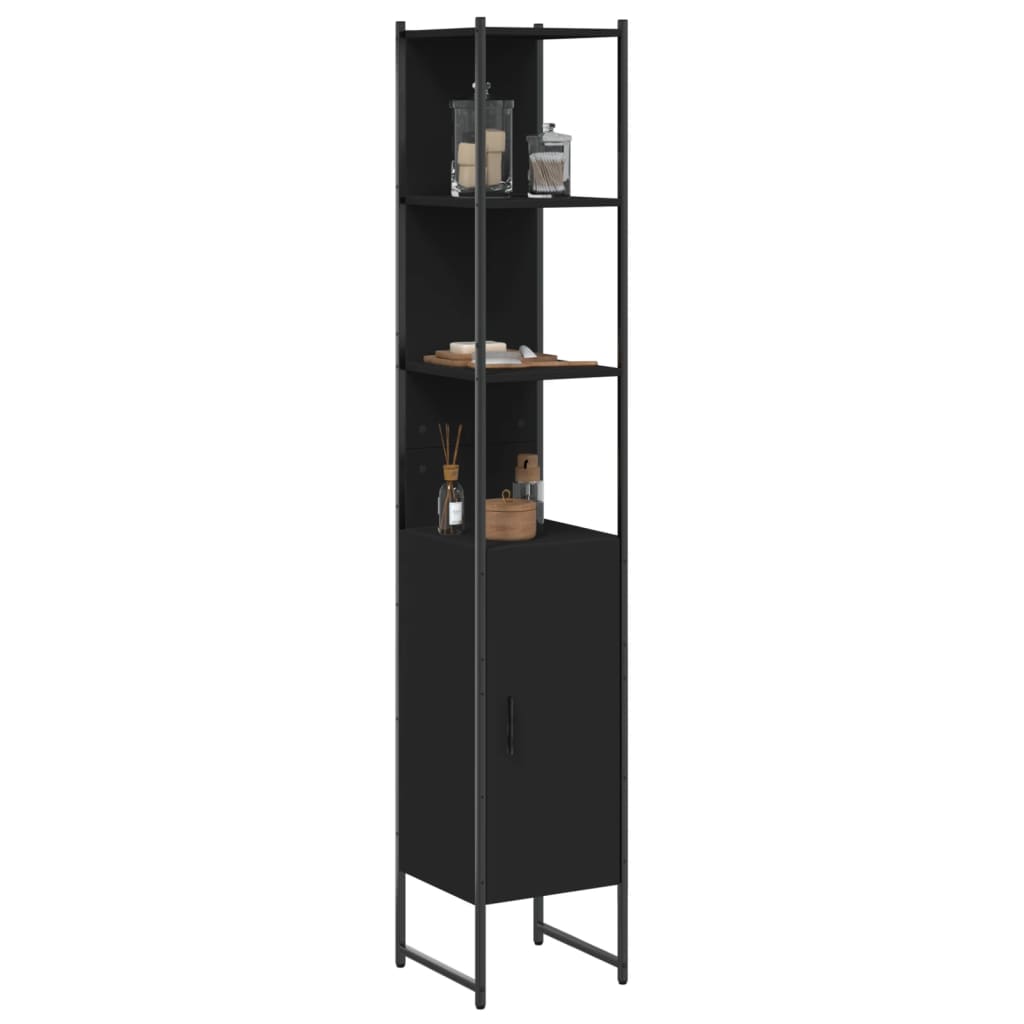 vidaXL Bathroom Cabinet Black 13"x13"x73" Engineered Wood-3