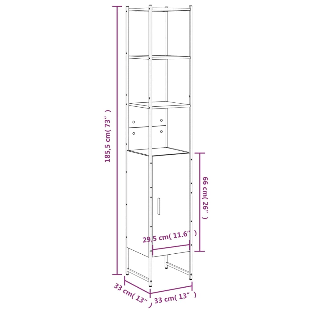 vidaXL Bathroom Cabinet Black 13"x13"x73" Engineered Wood-2