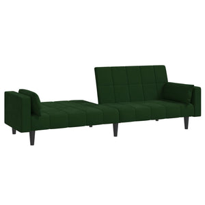 vidaXL 2-Seater Sofa Bed with Two Pillows Dark Green Velvet-1