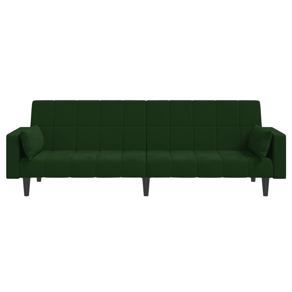 vidaXL 2-Seater Sofa Bed with Two Pillows Dark Green Velvet-2