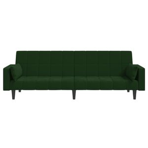 vidaXL 2-Seater Sofa Bed with Two Pillows Dark Green Velvet-2