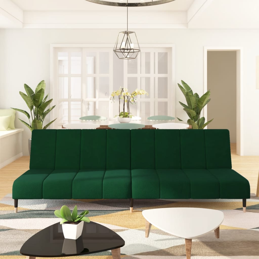 vidaXL 2-Seater Sofa Bed Dark Green Velvet-0