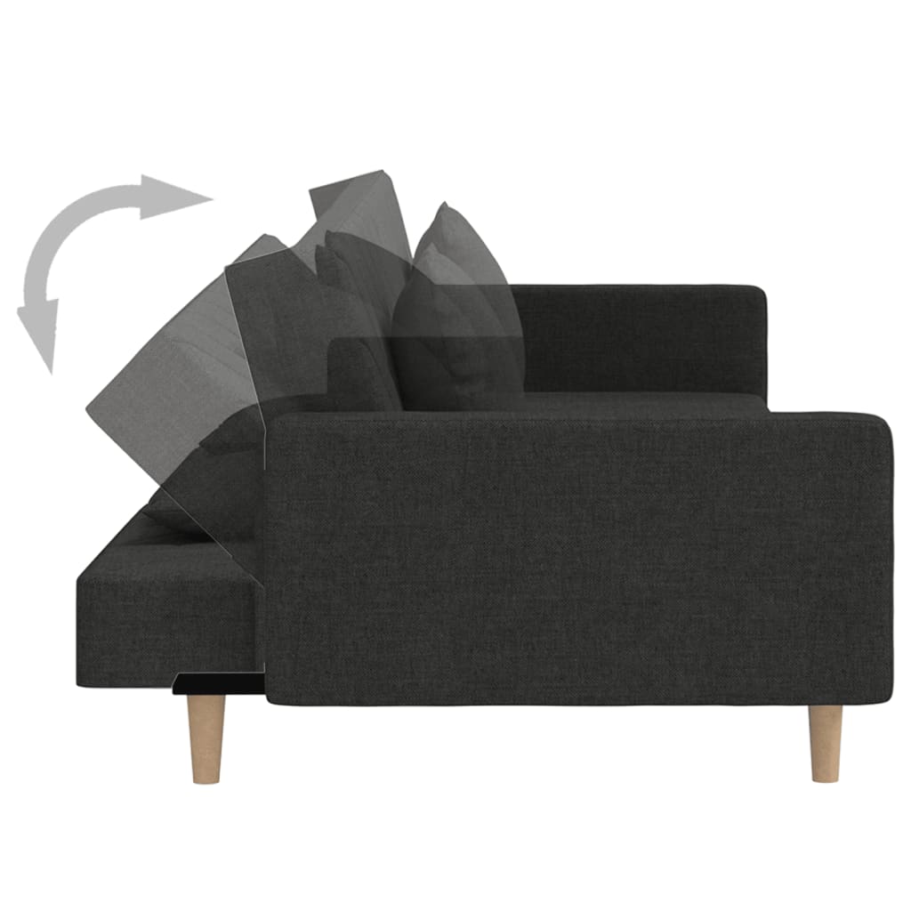 vidaXL 2-Seater Sofa Bed with Two Pillows Black Fabric-6