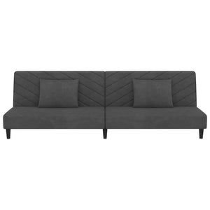 vidaXL 2-Seater Sofa Bed with Two Pillows Dark Gray Velvet-3