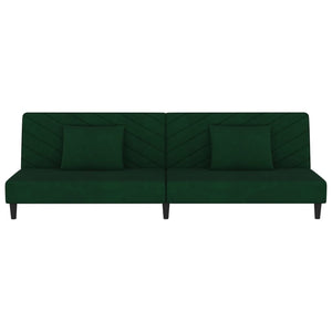 vidaXL 2-Seater Sofa Bed with Two Pillows Dark Green Velvet-3