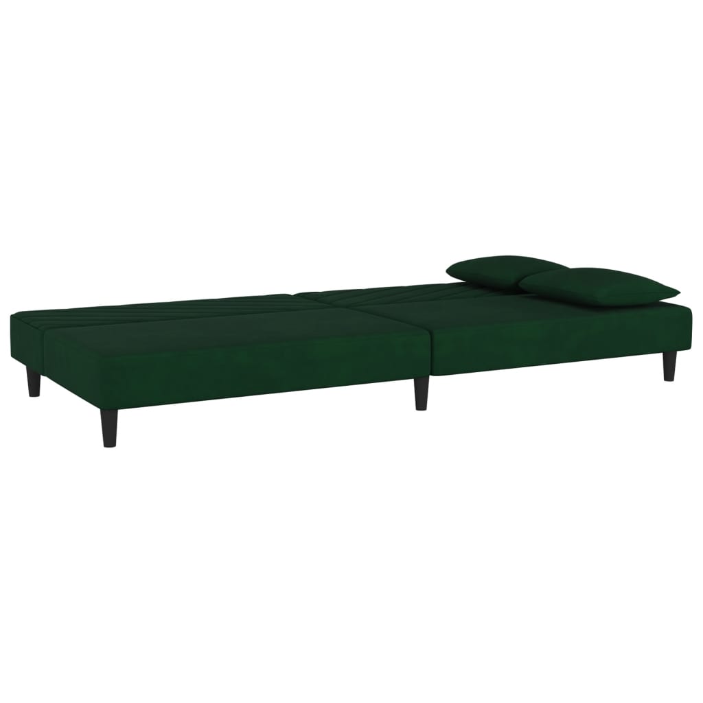 vidaXL 2-Seater Sofa Bed with Two Pillows Dark Green Velvet-4