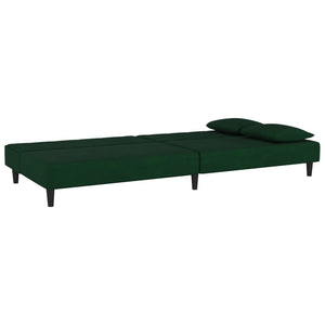 vidaXL 2-Seater Sofa Bed with Two Pillows Dark Green Velvet-4