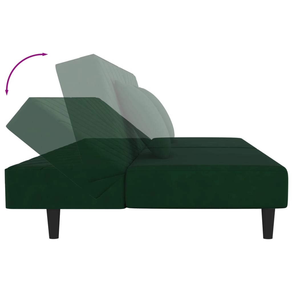 vidaXL 2-Seater Sofa Bed with Two Pillows Dark Green Velvet-5