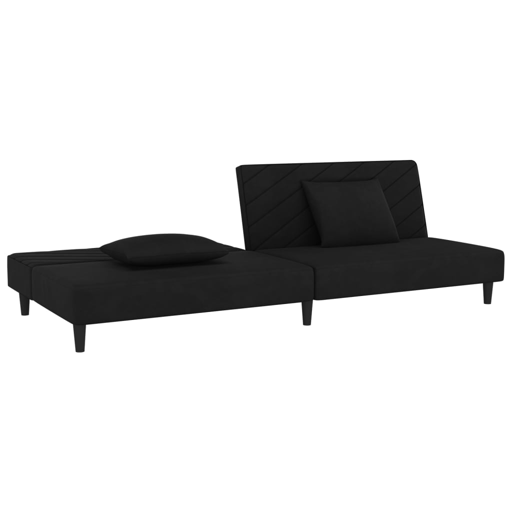 vidaXL 2-Seater Sofa Bed with Two Pillows Black Velvet-1