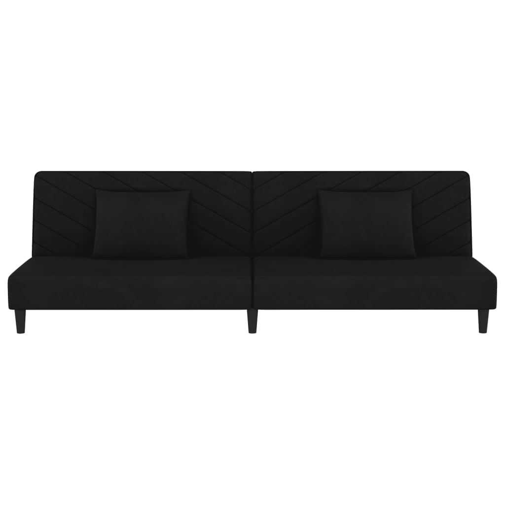 vidaXL 2-Seater Sofa Bed with Two Pillows Black Velvet-2