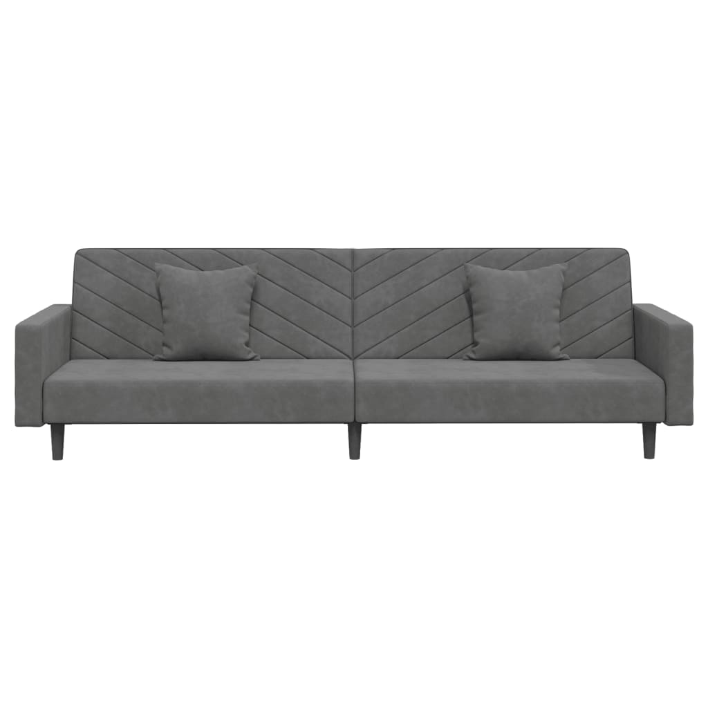 vidaXL 2-Seater Sofa Bed with Two Pillows Dark Gray Velvet-2