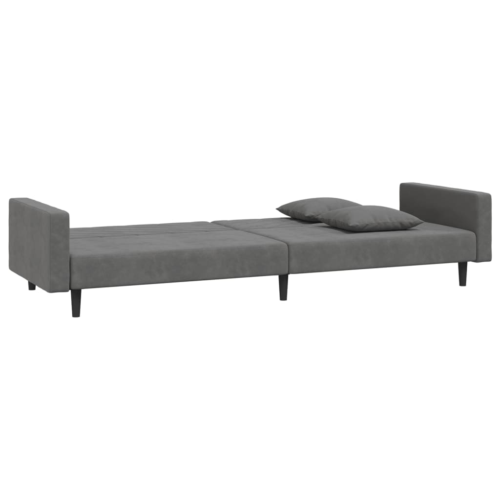 vidaXL 2-Seater Sofa Bed with Two Pillows Dark Gray Velvet-3