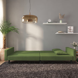 vidaXL 2-Seater Sofa Bed with Two Pillows Dark Green Velvet-2