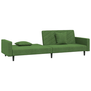 vidaXL 2-Seater Sofa Bed with Two Pillows Dark Green Velvet-3