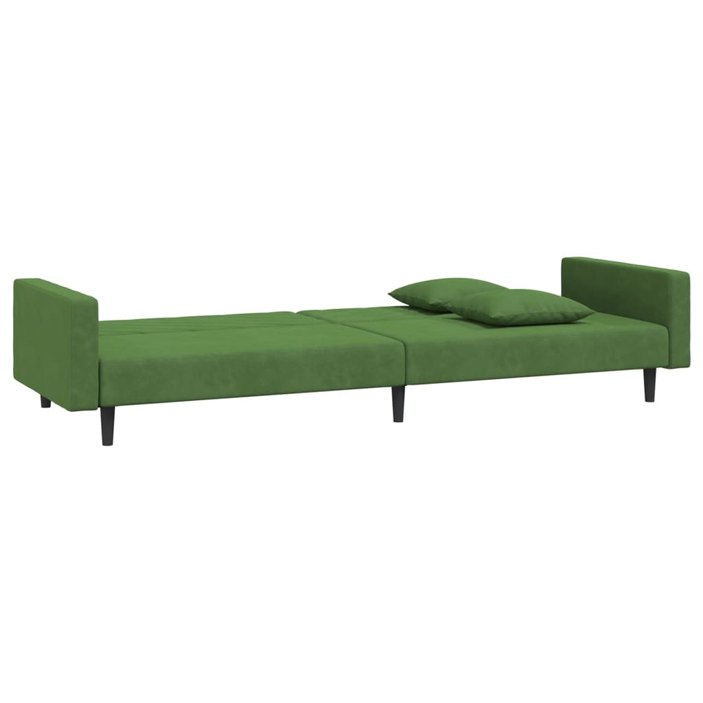 vidaXL 2-Seater Sofa Bed with Two Pillows Dark Green Velvet-5