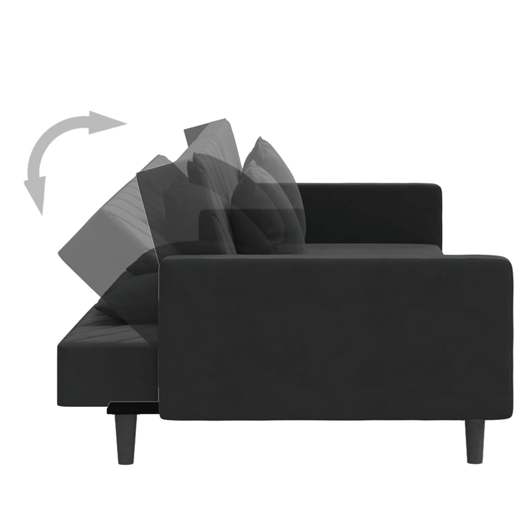 vidaXL 2-Seater Sofa Bed with Two Pillows Black Velvet-3