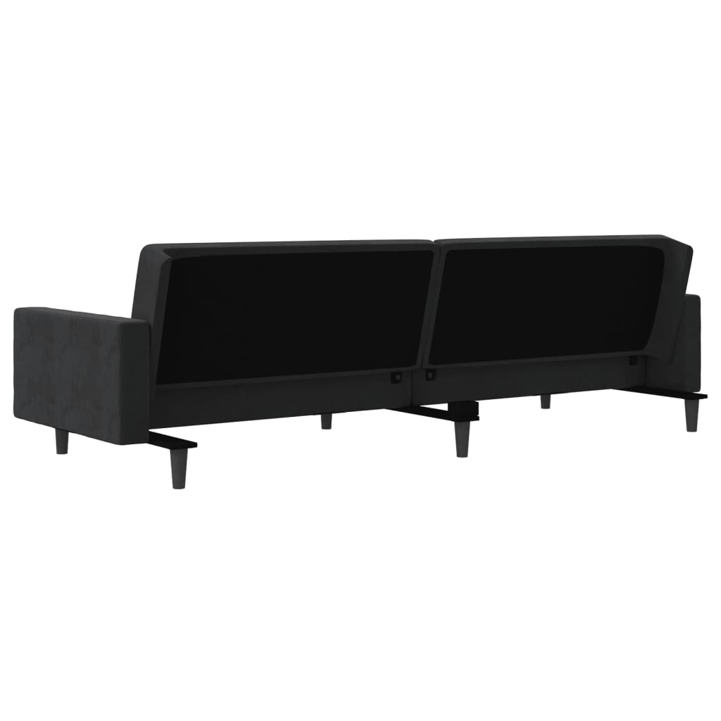 vidaXL 2-Seater Sofa Bed with Two Pillows Black Velvet-4