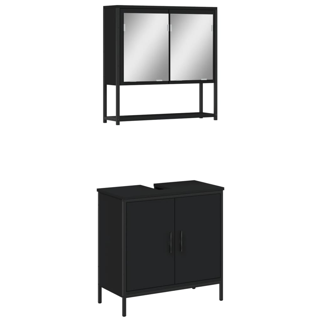 vidaXL 2 Piece Bathroom Furniture Set Black Engineered Wood-0