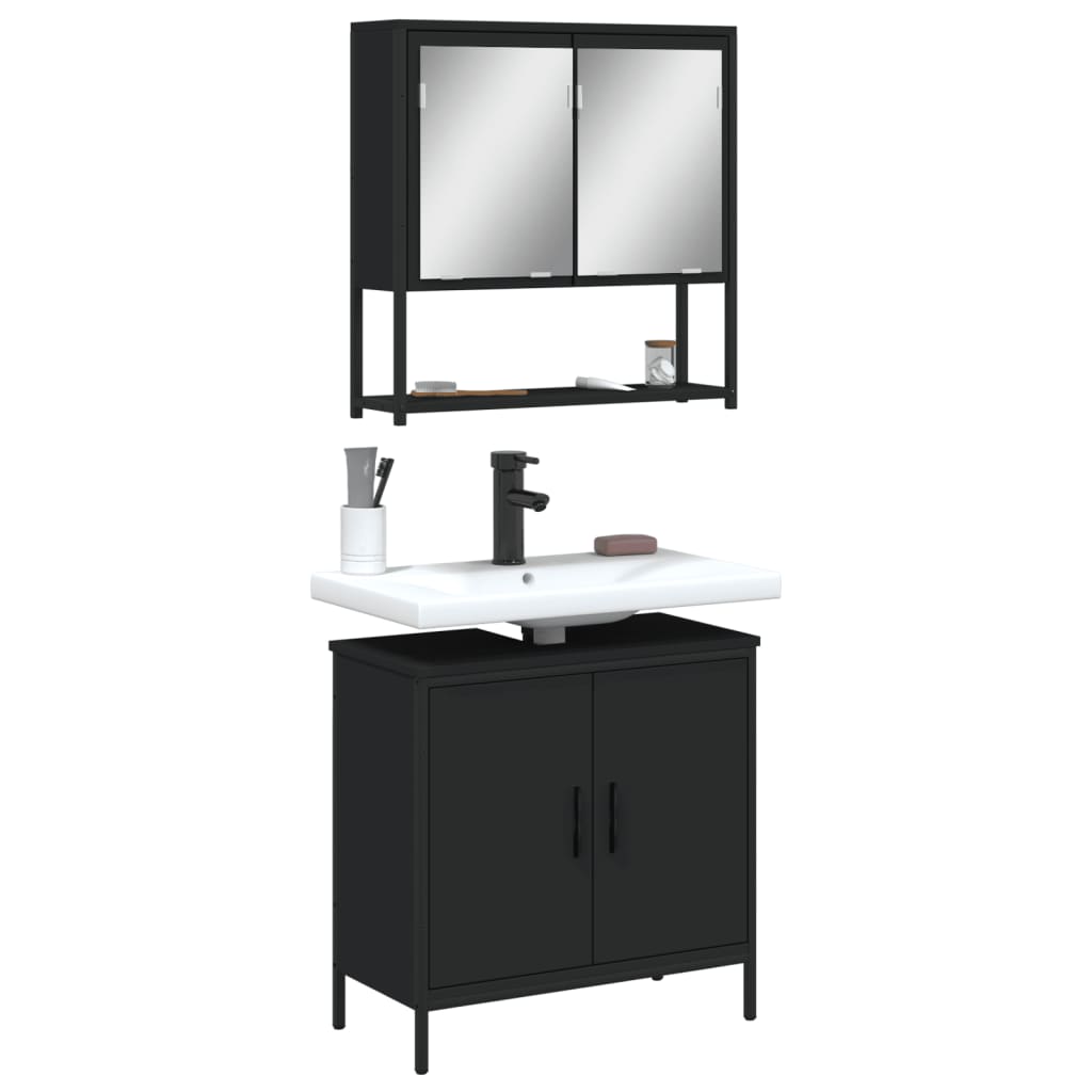 vidaXL 2 Piece Bathroom Furniture Set Black Engineered Wood-1