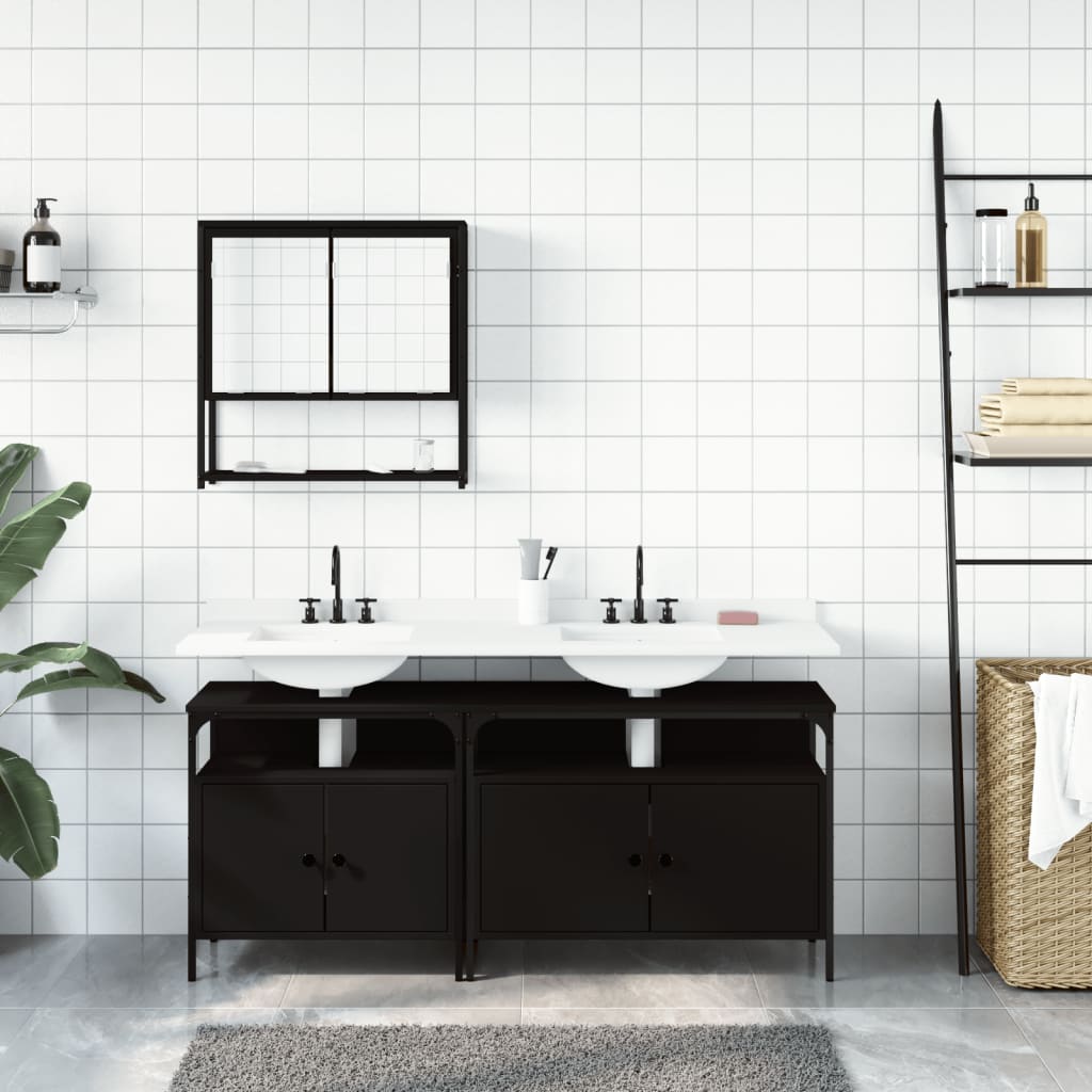 vidaXL 3 Piece Bathroom Furniture Set Black Engineered Wood-2