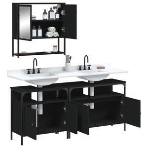 vidaXL 3 Piece Bathroom Furniture Set Black Engineered Wood-4