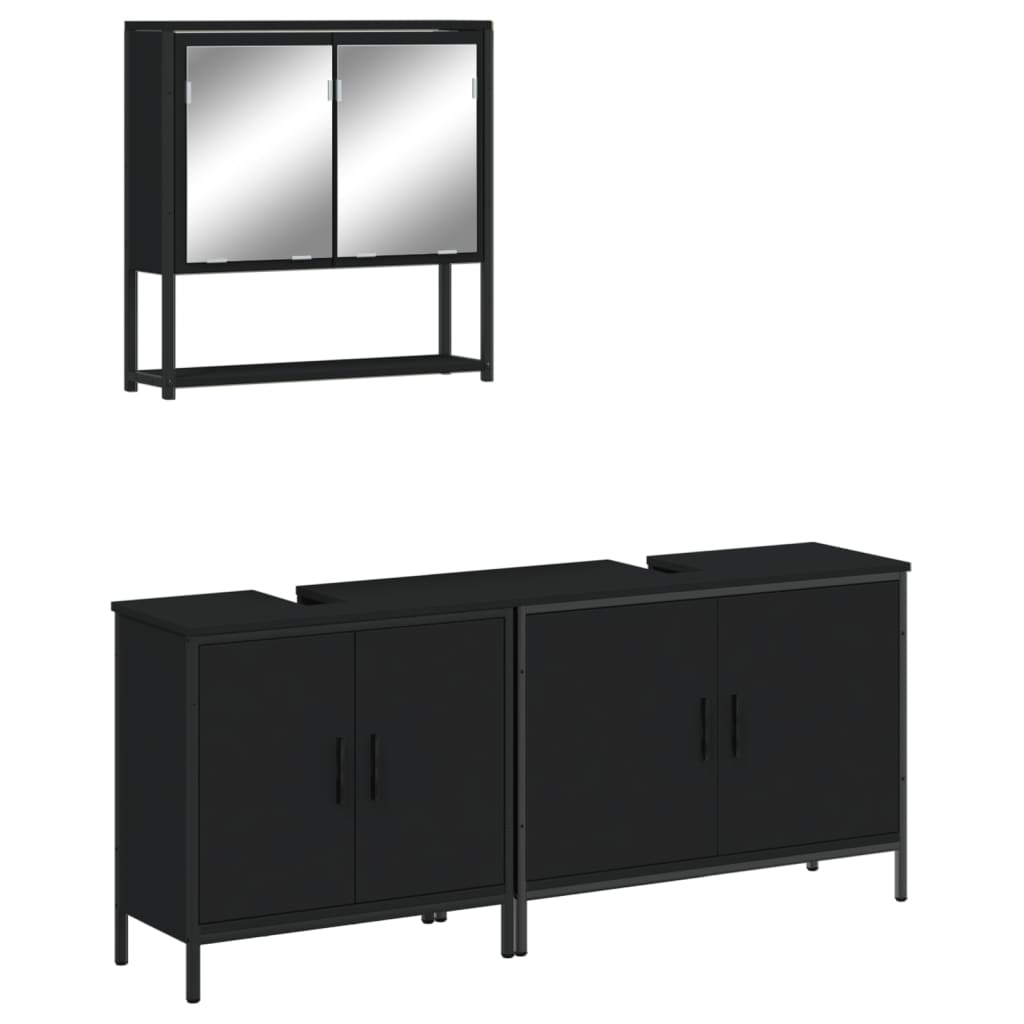 vidaXL 3 Piece Bathroom Furniture Set Black Engineered Wood-0