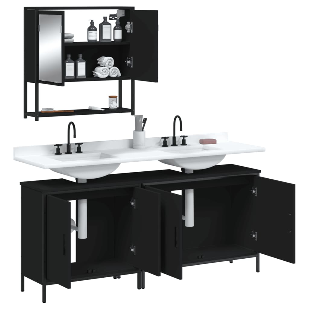 vidaXL 3 Piece Bathroom Furniture Set Black Engineered Wood-3