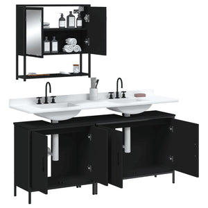 vidaXL 3 Piece Bathroom Furniture Set Black Engineered Wood-3