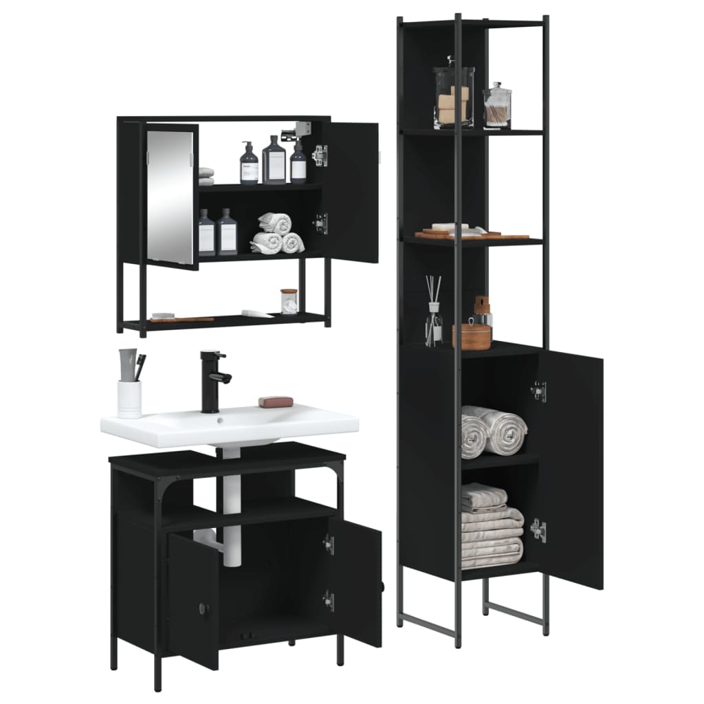 vidaXL 3 Piece Bathroom Furniture Set Black Engineered Wood-3