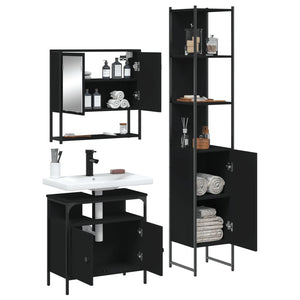 vidaXL 3 Piece Bathroom Furniture Set Black Engineered Wood-3