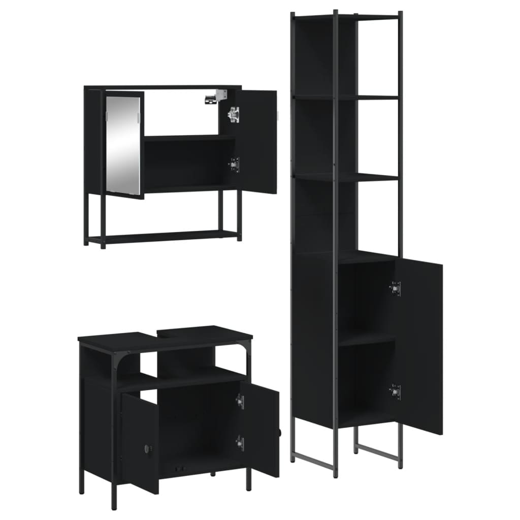 vidaXL 3 Piece Bathroom Furniture Set Black Engineered Wood-4