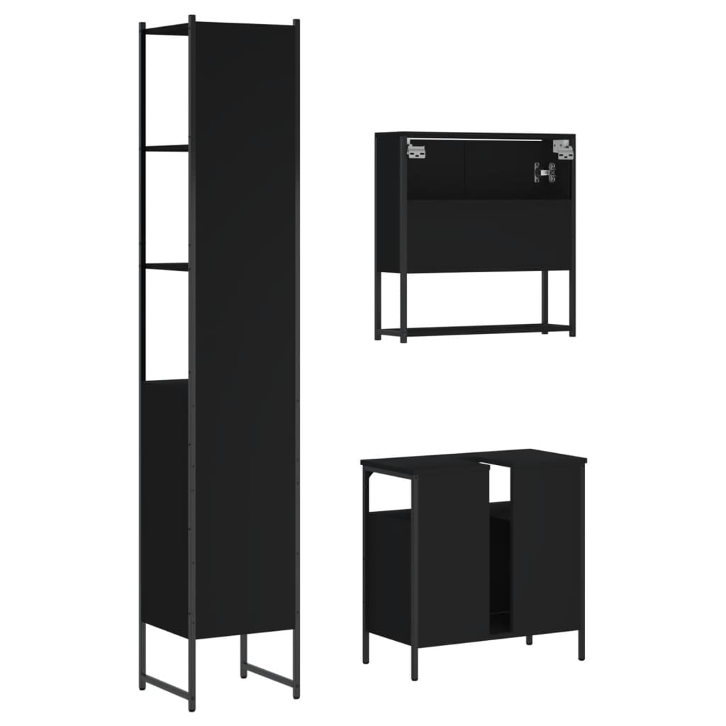 vidaXL 3 Piece Bathroom Furniture Set Black Engineered Wood-7