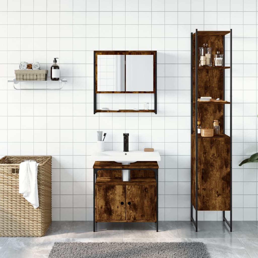 vidaXL 3 Piece Bathroom Furniture Set Smoked Oak Engineered Wood-1