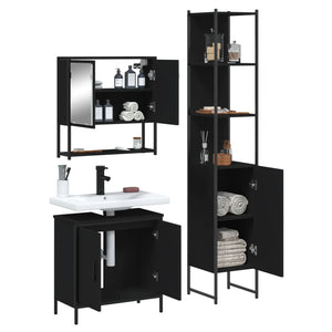 vidaXL 3 Piece Bathroom Furniture Set Black Engineered Wood-3