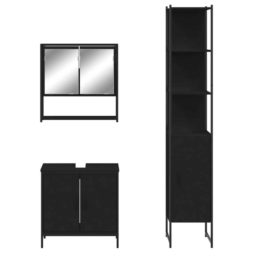 vidaXL 3 Piece Bathroom Furniture Set Black Engineered Wood-5