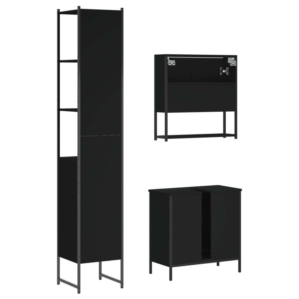 vidaXL 3 Piece Bathroom Furniture Set Black Engineered Wood-7