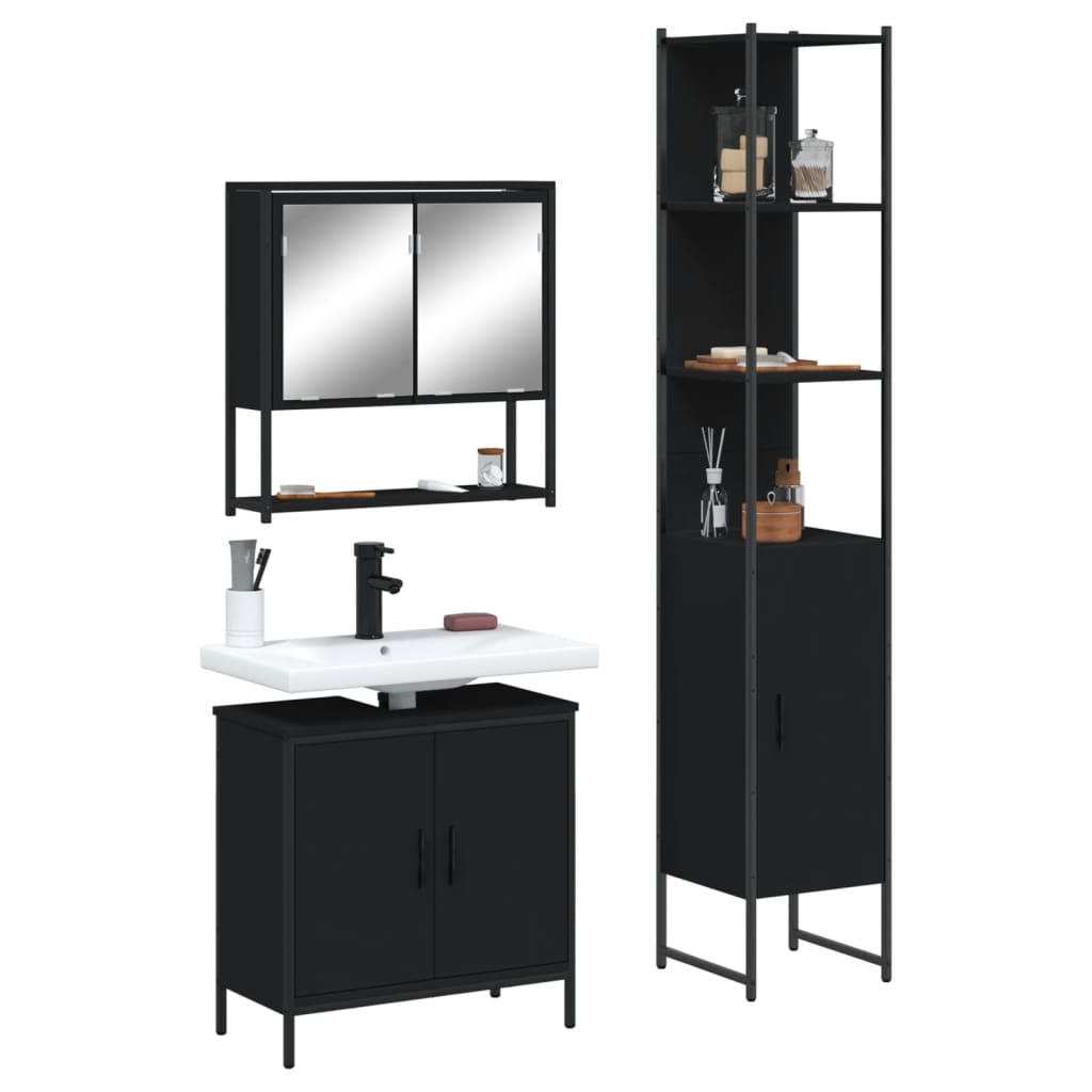 vidaXL 3 Piece Bathroom Furniture Set Black Engineered Wood-0