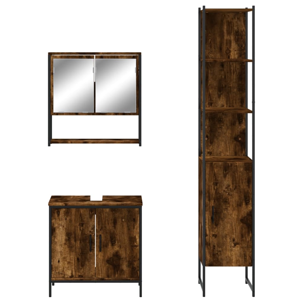 vidaXL 3 Piece Bathroom Furniture Set Smoked Oak Engineered Wood-5